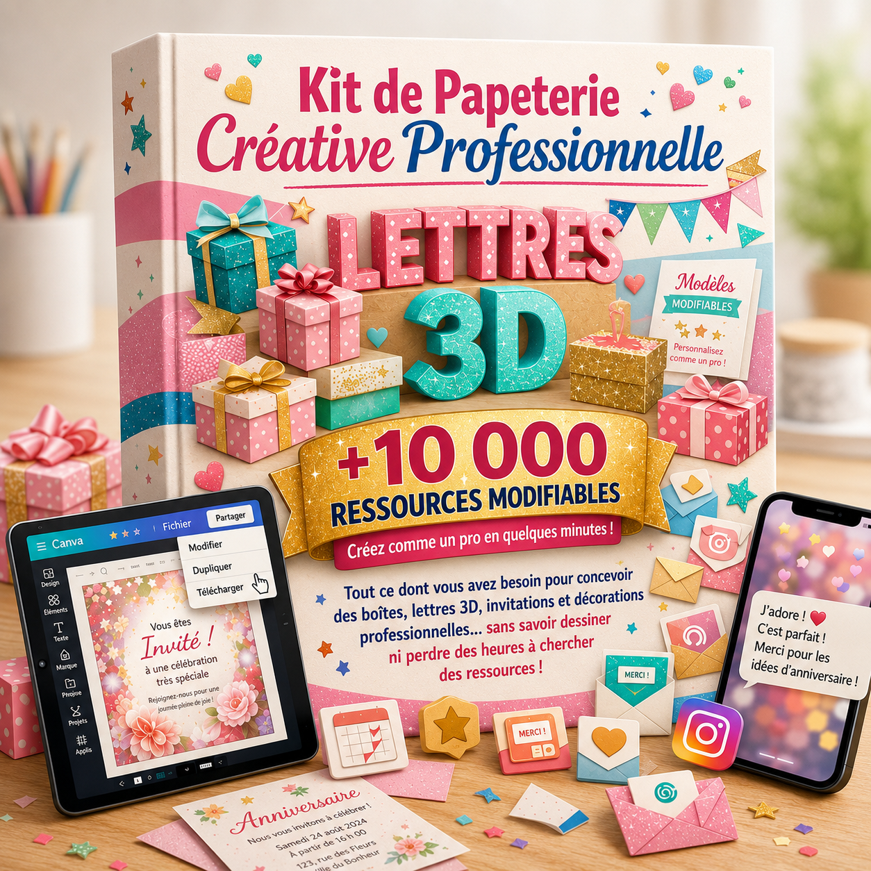 Kit de papeterie créative professionnelle avec plus de 10 000 ressources modifiables